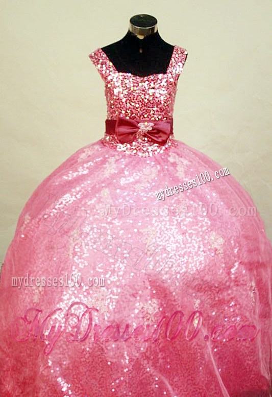 Paillette Over Skirt Little Girl Pageant Dress Ball Gown Square Floor-Length Watermelon