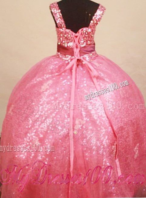 Paillette Over Skirt Little Girl Pageant Dress Ball Gown Square Floor-Length Watermelon