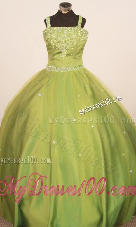 Perfect 2013 Little Girl Pageant Dresses Straps Floor-Length Olive Green Ball Gown