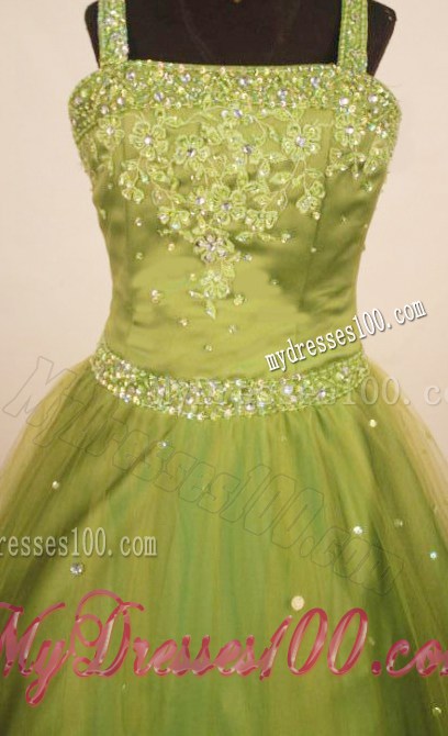 Perfect 2013 Little Girl Pageant Dresses Straps Floor-Length Olive Green Ball Gown