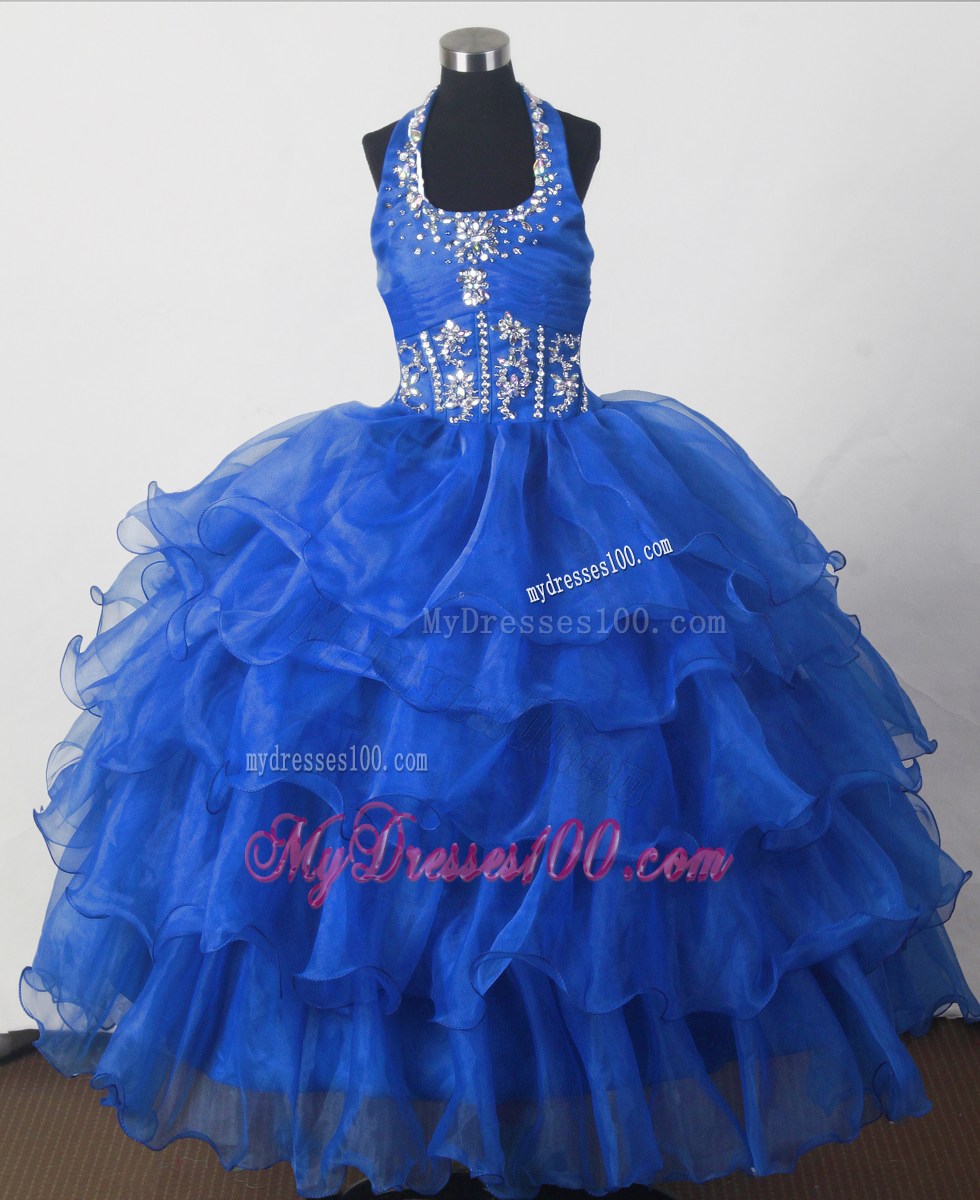 Perfect Beading Ball Gown Halter Top Floor-length Little Gril Pagant Dress