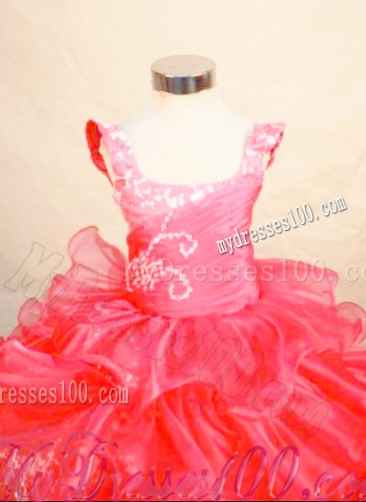 2013 Hot Pink Perfect Appliques Square Red Little Girl Pageant Dresses