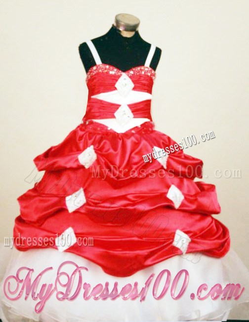 Perfect Red and White Spaghetti Straps Little Girl Pageant Dresses With Pick-ups In 2013