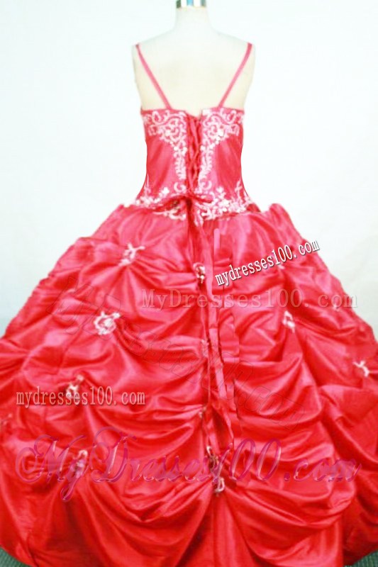 Pick-ups Straps Floor-length Red Appliques Little Girl Pageant Dresses