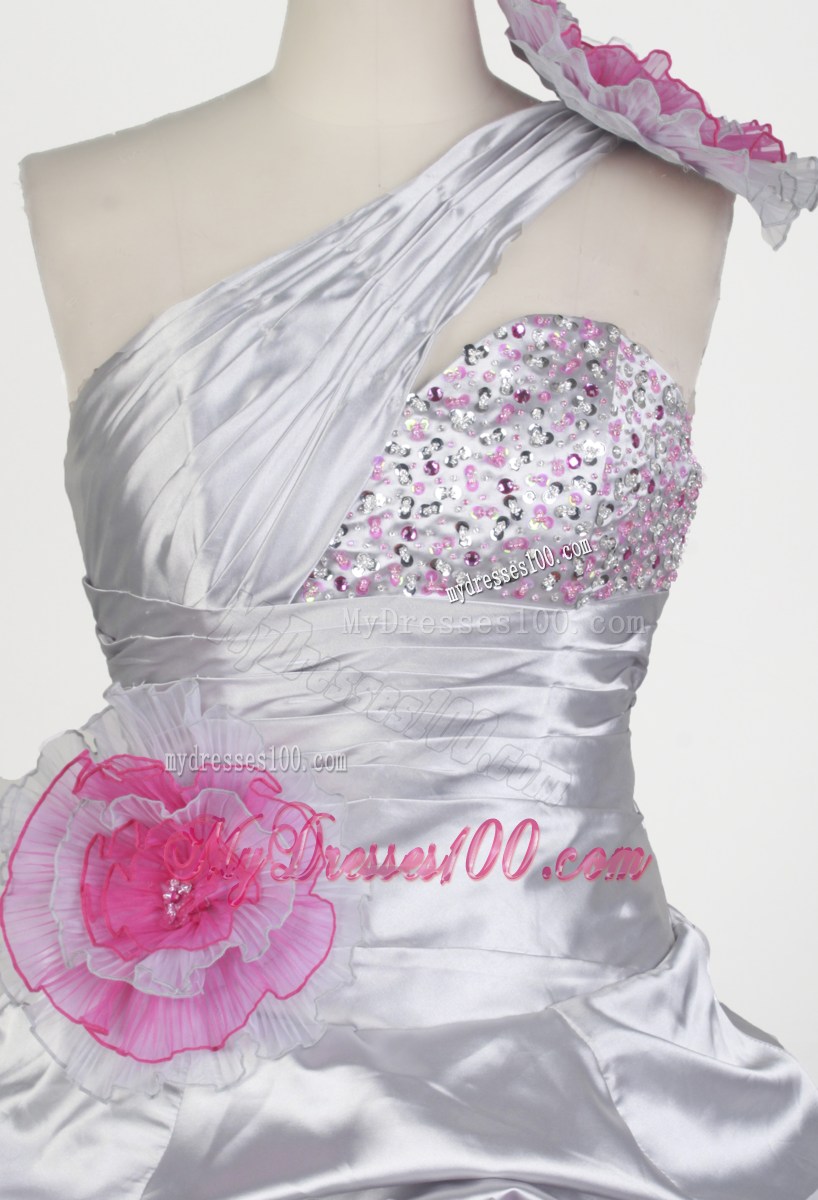 Popular Beading Hand Made Flowers Ball Gown One Shoulder Floor-length Little Gril Pageant Dress