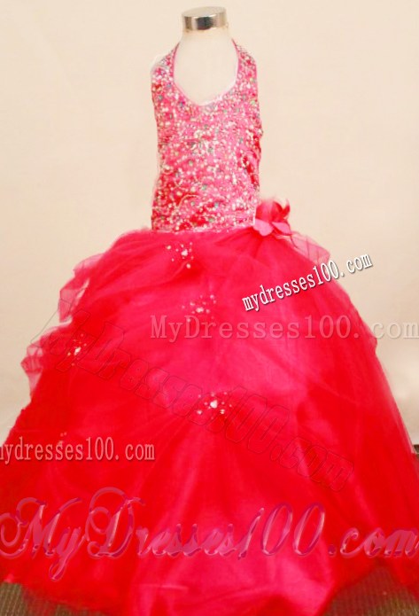 Popular Little Girl Pageant Dresses with Ball Gown Halter Top Neck