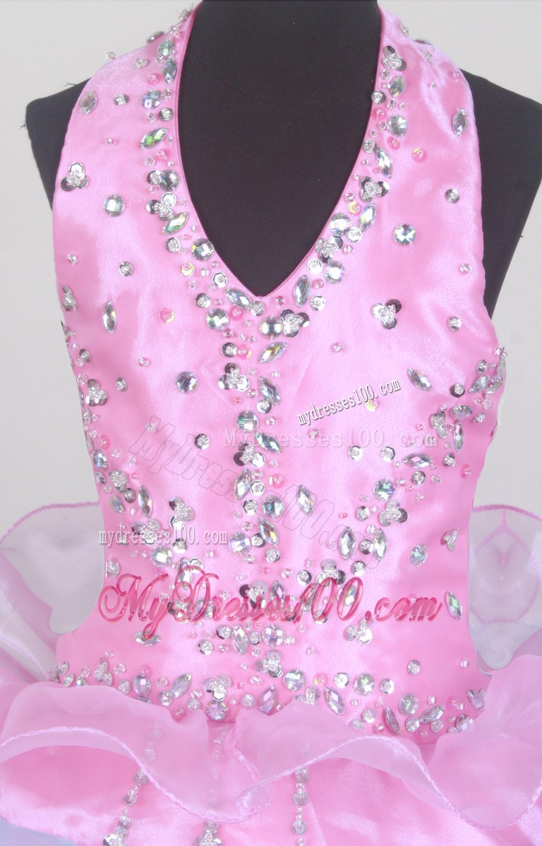 Pretty Beading Ball Gown Halter Floor-length Little Gril Pageant Dress