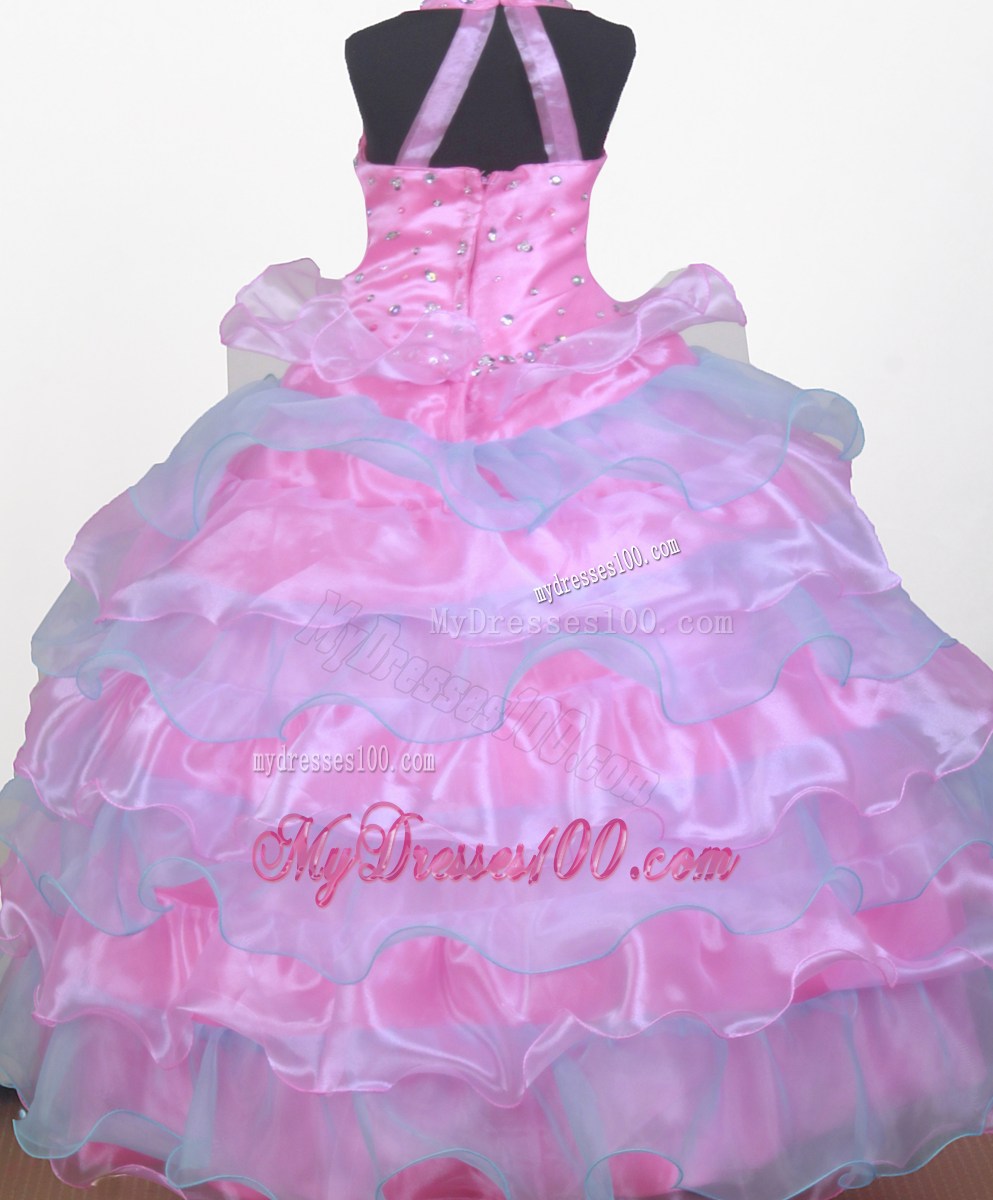 Pretty Beading Ball Gown Halter Floor-length Little Gril Pageant Dress