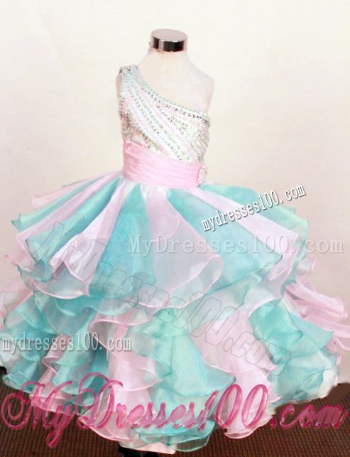 Pretty Little Girl Pageant Dresses One Shoulder Neck Floor-Length Beading Ball Gown In 2013