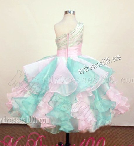 Pretty Little Girl Pageant Dresses One Shoulder Neck Floor-Length Beading Ball Gown In 2013