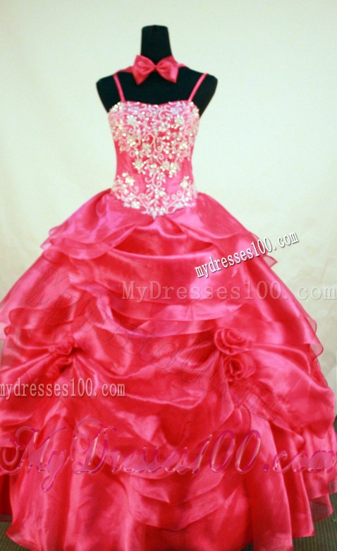 Red Beading and Hand Made Flowers For Little Girl Pageant Dresses