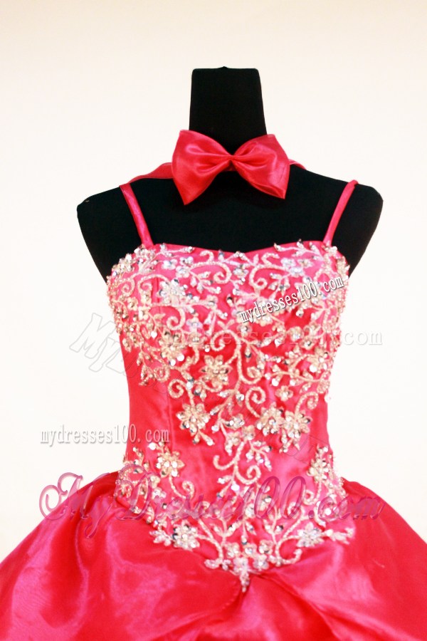 Red Beading and Hand Made Flowers For Little Girl Pageant Dresses
