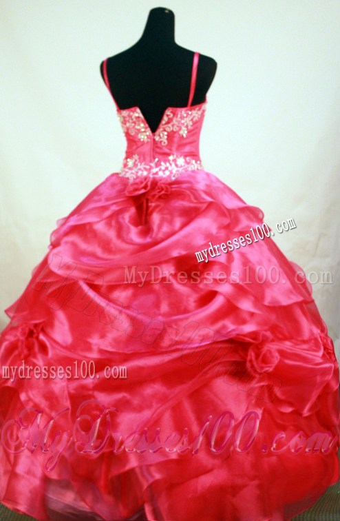 Red Beading and Hand Made Flowers For Little Girl Pageant Dresses