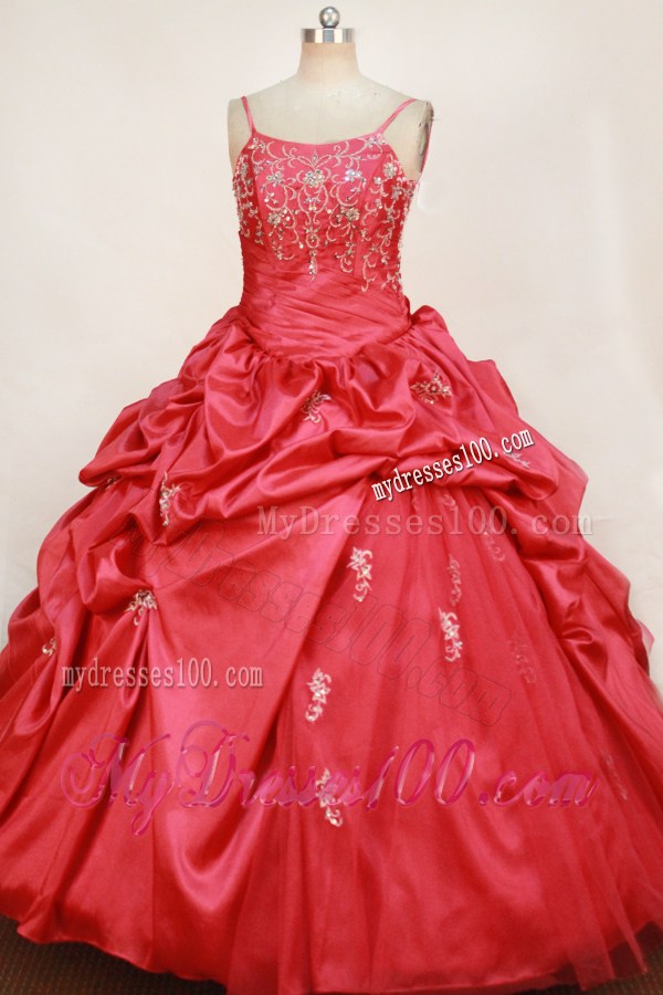 Red Little Girl Pageant Dresses With Appliques Pick-ups and Straps