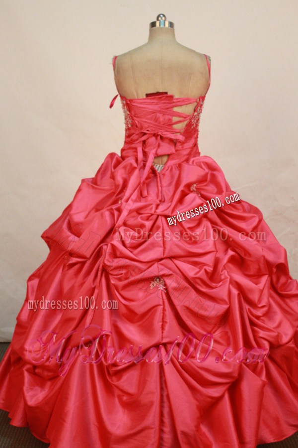 Red Little Girl Pageant Dresses With Appliques Pick-ups and Straps