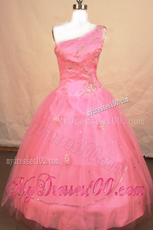 Romantic One Shoulder Pink Beading Little Girl Pageant Dresses 2013