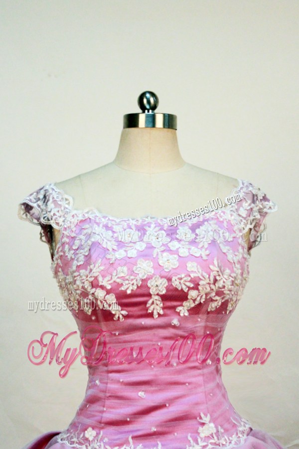 Rose Pink Little Girl Pageant Dresses With Appliques Pick-ups and Scoop