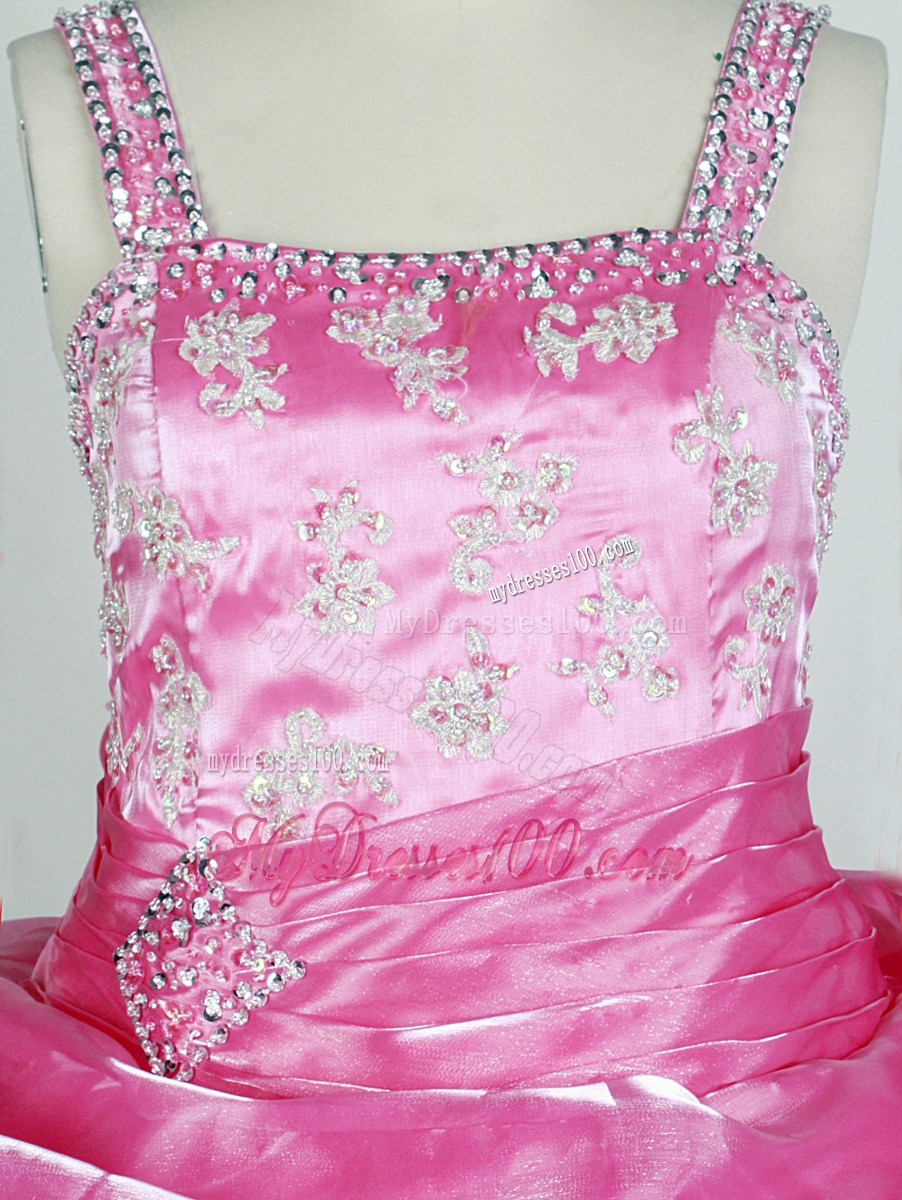Rose Pink and Appliqes For Lovely Little Girl Pageant Dresses