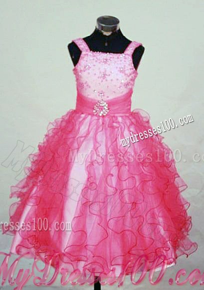 2013 Ruffles Brand New Straps Red Beading Little Girl Pageant Dresses
