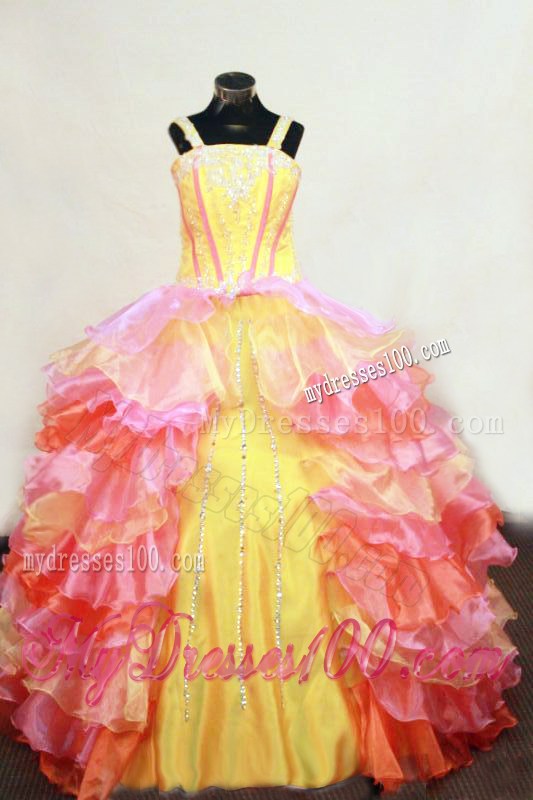 Ruffles Layer Ball Gown Lovely Straps Floor-Length Multi-colored Beading Little Girl Pageant Dresses