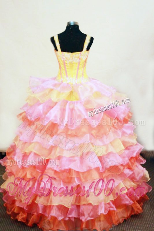 Ruffles Layer Ball Gown Lovely Straps Floor-Length Multi-colored Beading Little Girl Pageant Dresses