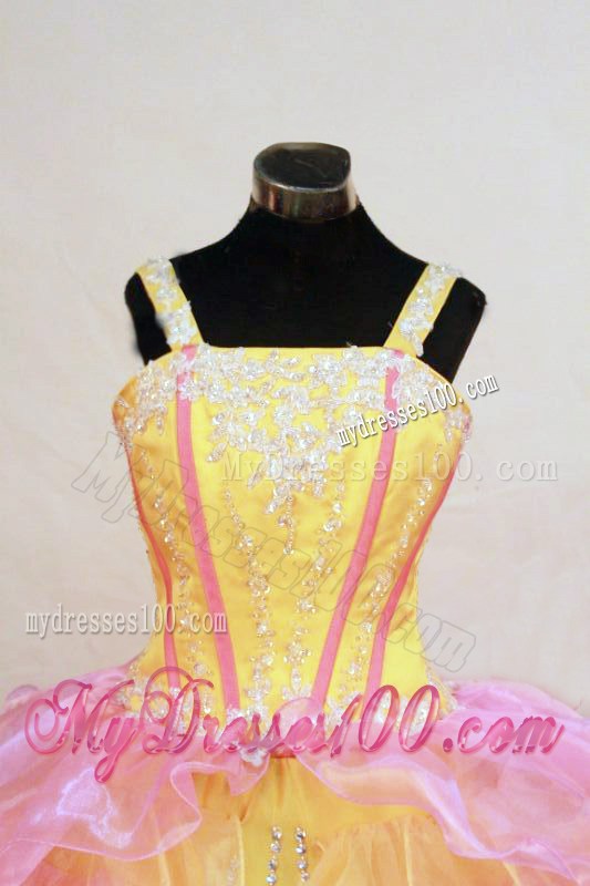Ruffles Layer Ball Gown Lovely Straps Floor-Length Multi-colored Beading Little Girl Pageant Dresses
