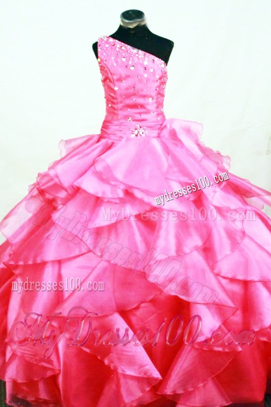 Ruffles Hot Pink One Shoulder Beading Little Girl Pageant Dresses 2013