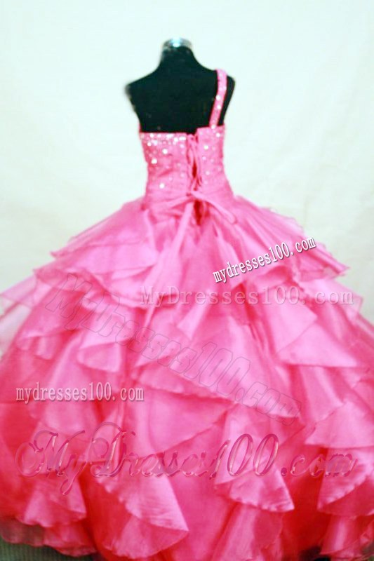 Ruffles Hot Pink One Shoulder Beading Little Girl Pageant Dresses 2013