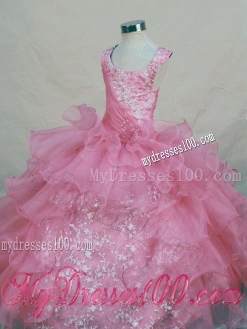 Scoop Pink Appliques Little Girl Pageant Dresses For 2013 Custom Made