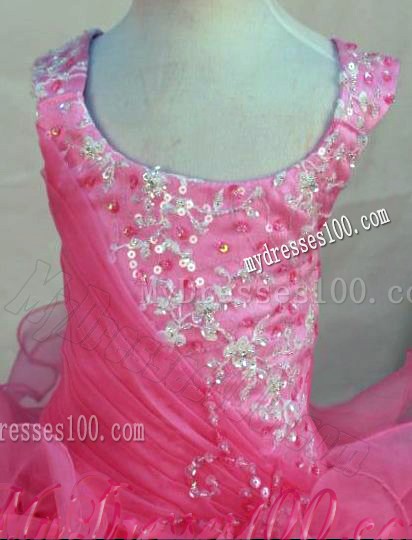 Scoop Pink Appliques Little Girl Pageant Dresses For 2013 Custom Made