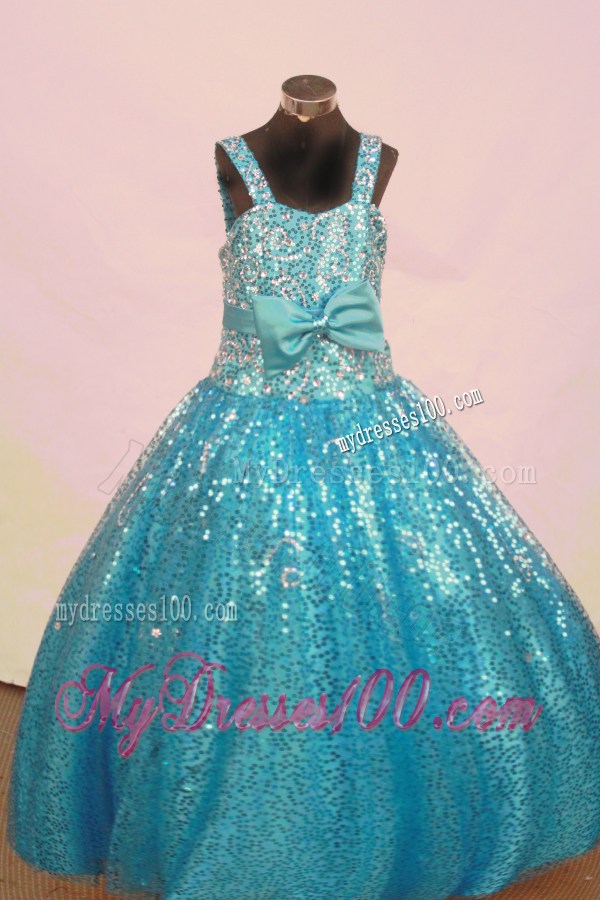 Sequin and Bowknot For Aqua Blue Little Girl Pageant Dresses