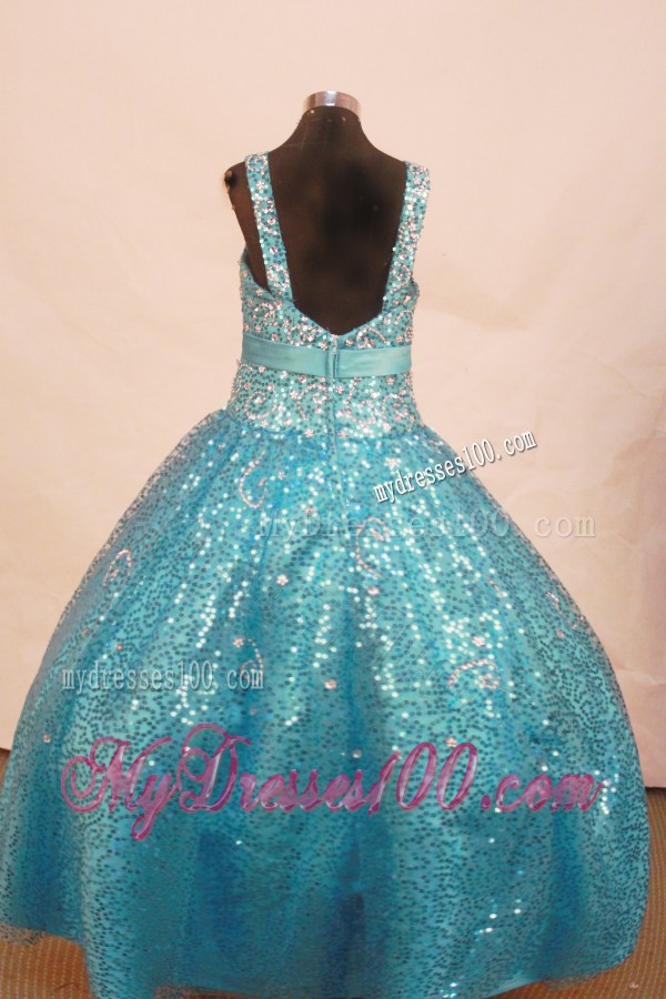 Sequin and Bowknot For Aqua Blue Little Girl Pageant Dresses