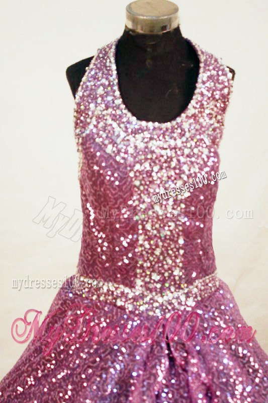 Sequins A-line Halter Floor-length Fuchsia Paillette Beading Little Girl Pageant Dresses