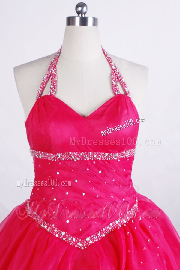 Simple Ball Gown Halter Neckline Floor-length Flower Girl Pageant Dress With Beaded Decorate