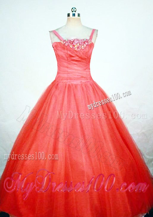 Simple Strap Orange Red Little Girl Pageant Dresses With Ball Gown