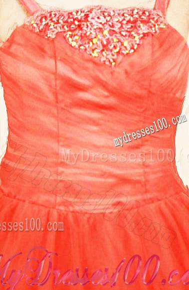 Simple Strap Orange Red Little Girl Pageant Dresses With Ball Gown