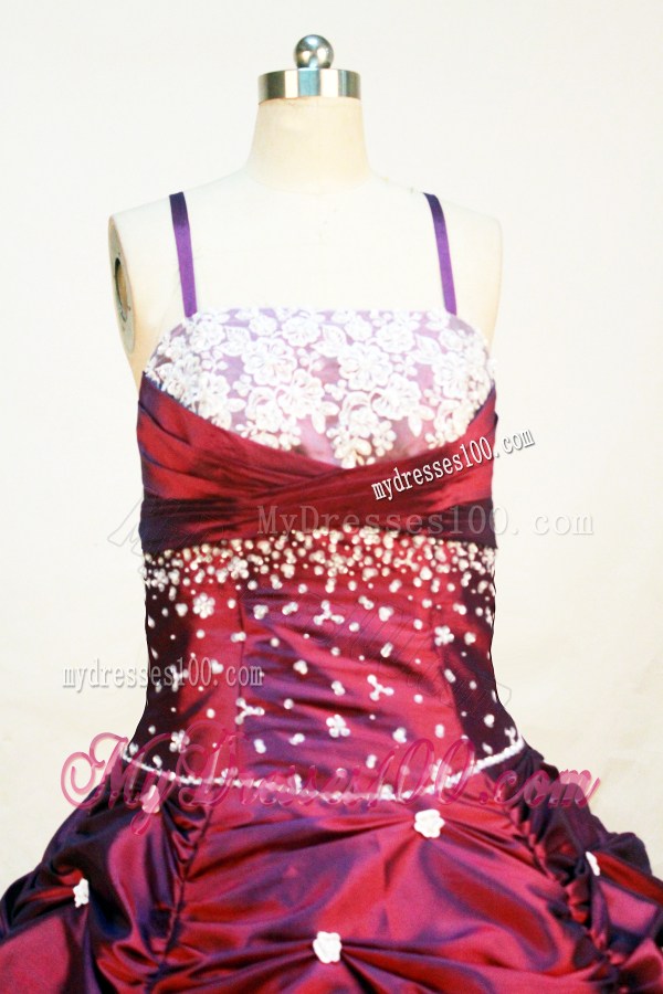 Spaghetti Straps Neckline Custom Made Flower Girl Pageant Dress With Lace and Beaded Decorate Taffeta