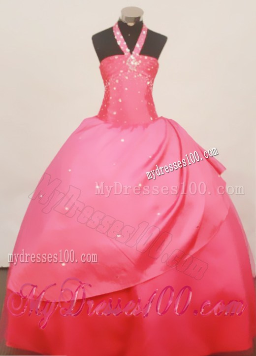 Stylish Halter Coral Red 2013 Little Girl Pageant Dress Floor-Length Taffeta