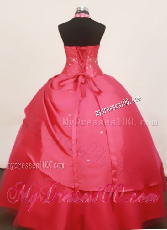 Stylish Halter Coral Red 2013 Little Girl Pageant Dress Floor-Length Taffeta