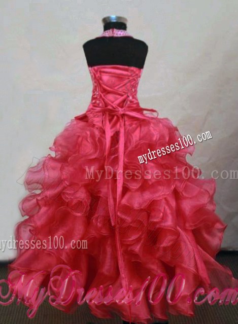 Sweet Halter Top Red Beading Little Girl Pageant Dresses Custom Made