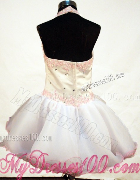 Sweet Appliques and Beading Decorate Bodice Ball Gown Halter Short Little Girl Pageant Dress