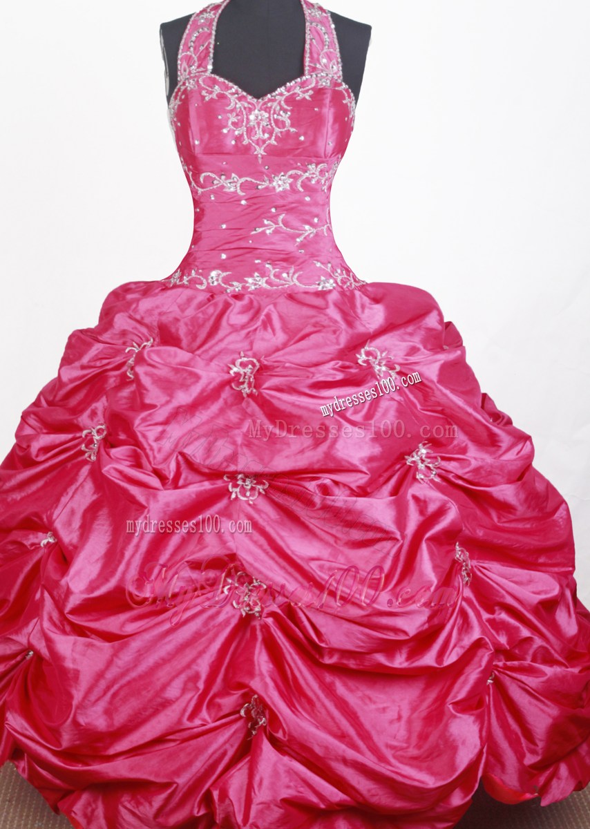 Sweet Ball Gown Embroidery With Beading Halter Top Floor-length Little Gril Pageant Dress