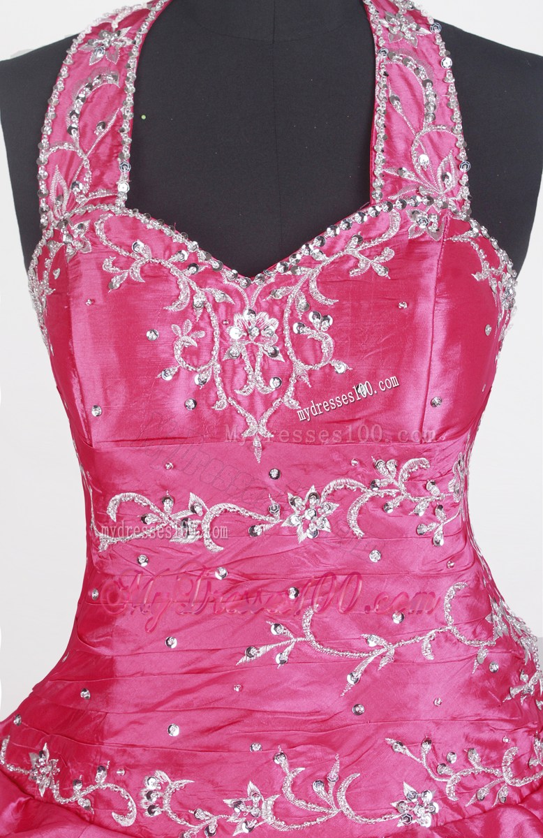Sweet Ball Gown Embroidery With Beading Halter Top Floor-length Little Gril Pageant Dress
