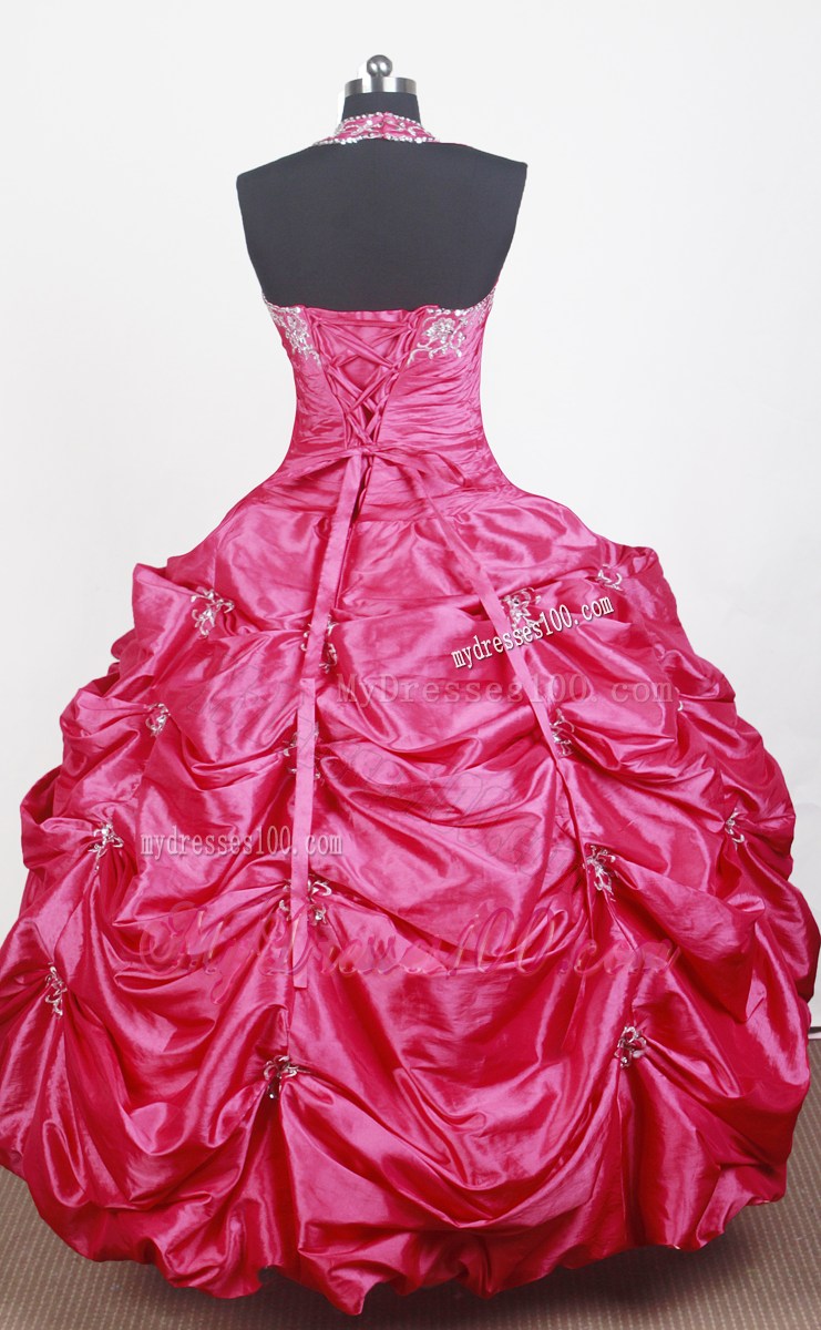 Sweet Ball Gown Embroidery With Beading Halter Top Floor-length Little Gril Pageant Dress