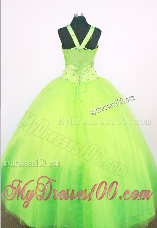 Sweet Ball Gown Halter Top Floor-length Spring Green Beading Little Girl Pageant Dresses