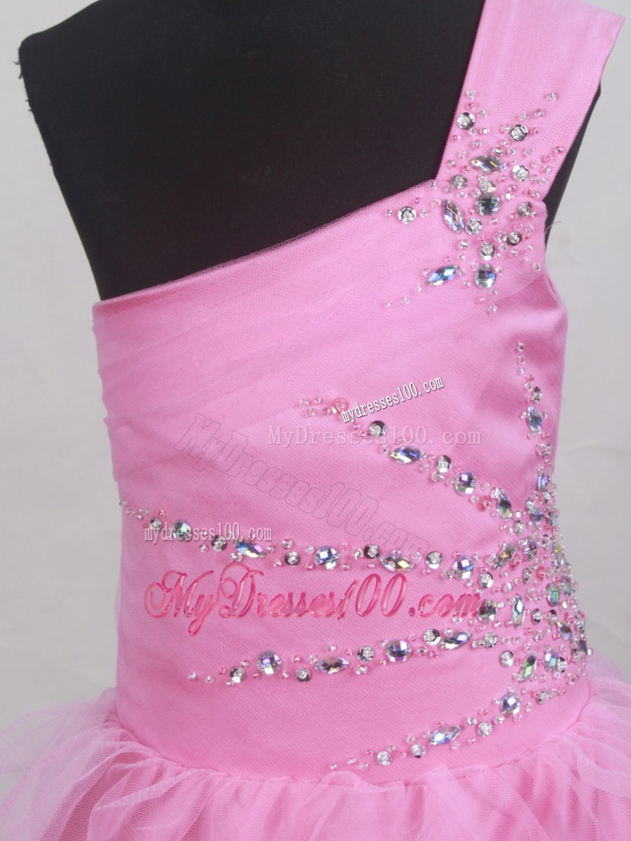 Sweet Beading Ball Gown One Shoulder Little Girl Pageant Dress Floor-length