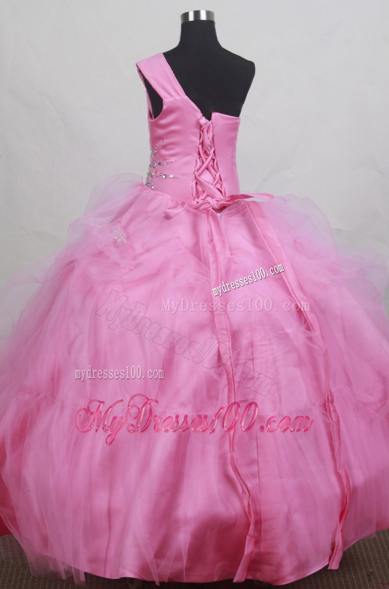 Sweet Beading Ball Gown One Shoulder Little Girl Pageant Dress Floor-length