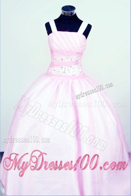 2013 Sweet Straps Baby Pink Little Girl Pageant Dresses With Beading