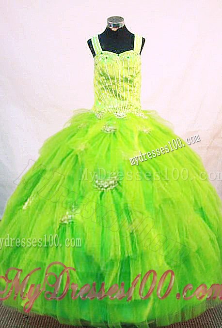 Elegant Straps Green Beading Little Girl Pageant Dresses with Ruffles