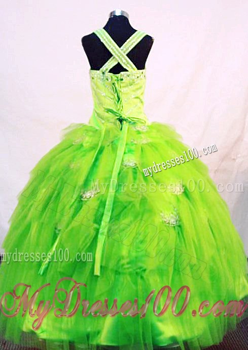 Elegant Straps Green Beading Little Girl Pageant Dresses with Ruffles